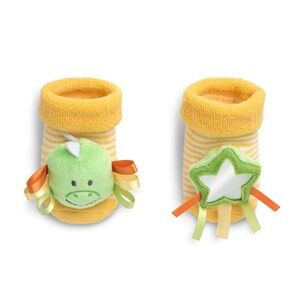 Yellow Baby Booties with Dinosaur and Star Design